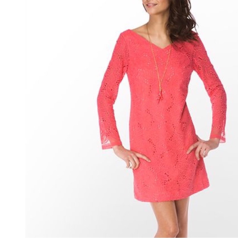 Lilly Pulitzer‎ | Jenelle | Pink Coral Long Sleeve Midi Dress E4